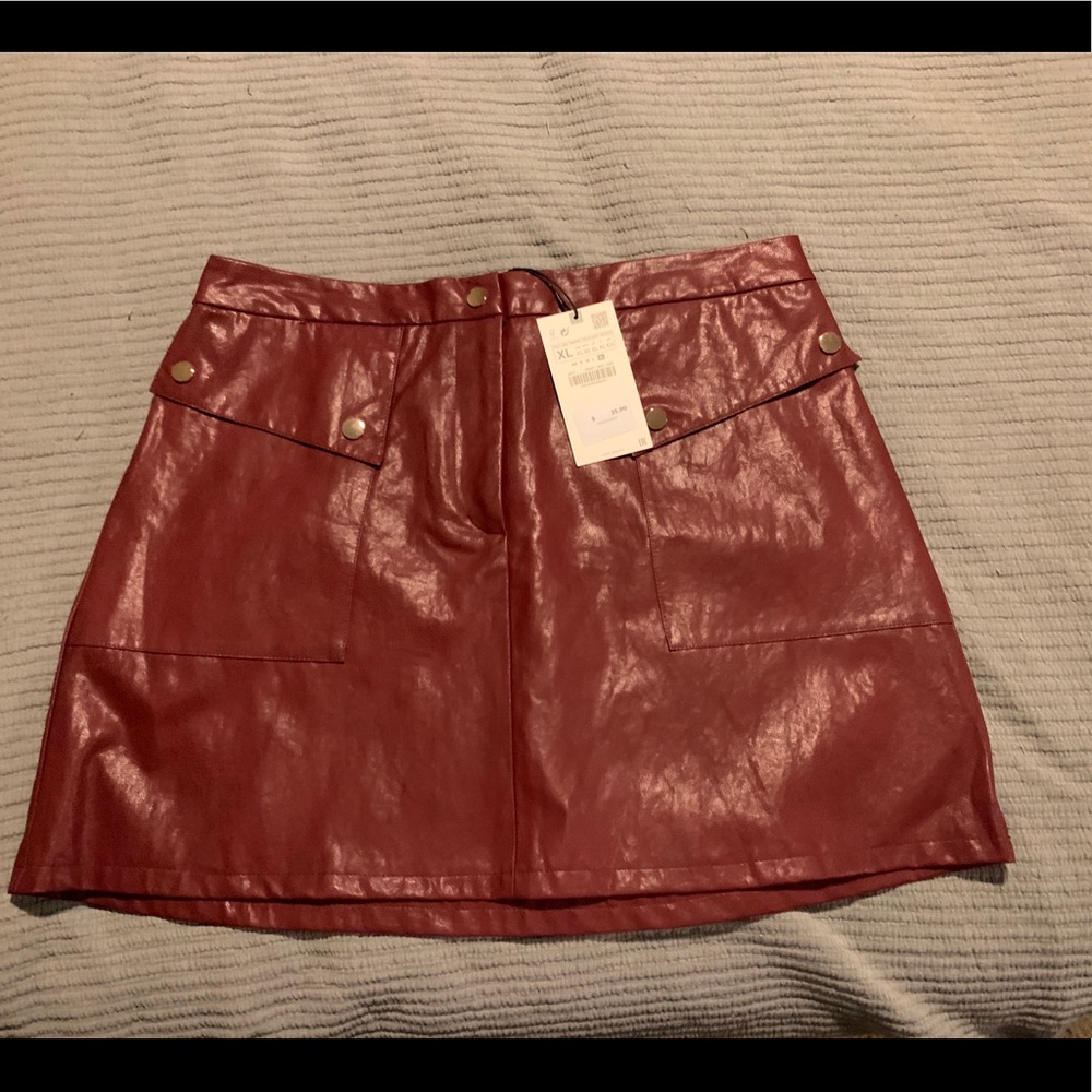 Zara Pleather Mini Skirt Burgundy/Red